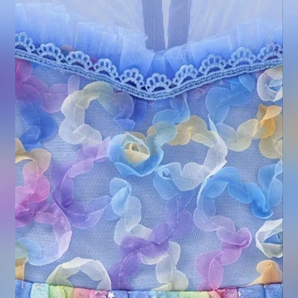 Girls Colorful Ruffled Mesh Dress Light Blue